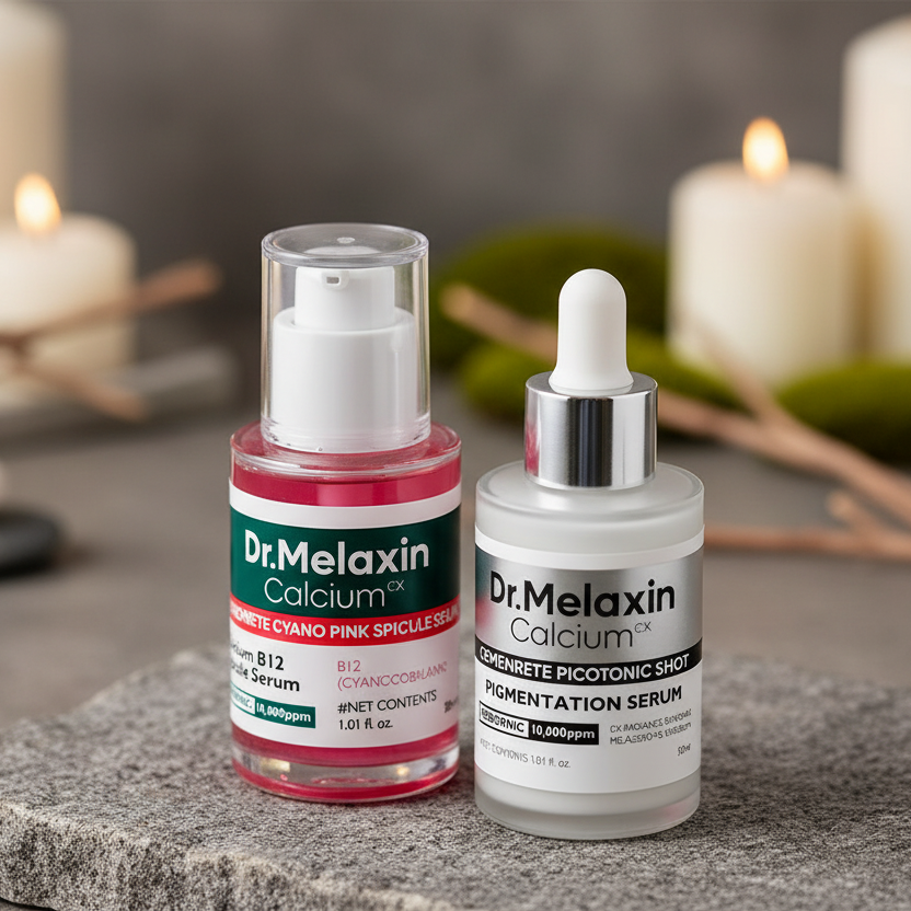 Close-up both serums in spa setting